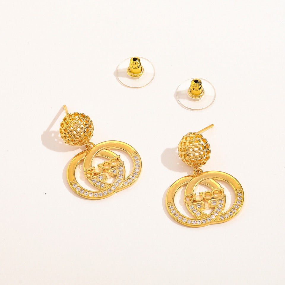 304 Stainless Steel Textured Round Interlocking-G Drop Earrings