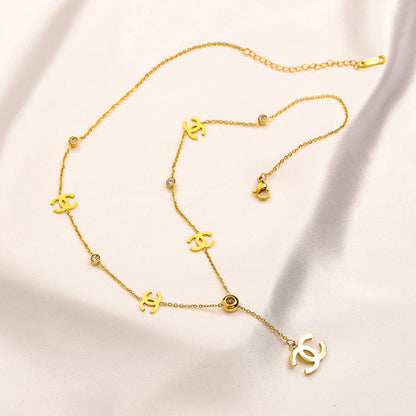 304 Stainless Steel Interlocking-C & Open-Circle Station Necklace