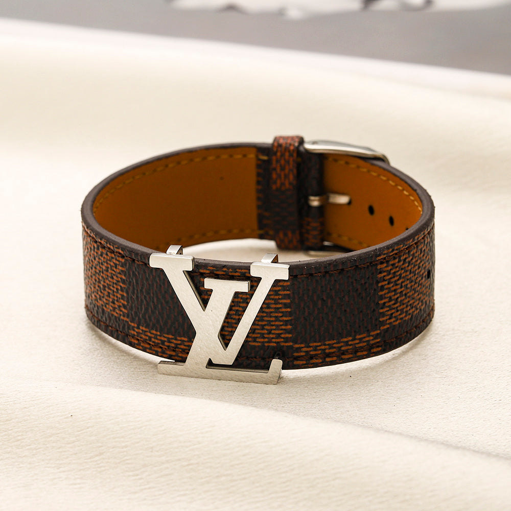 304 Stainless Steel Brown Monogram Strap Bracelet