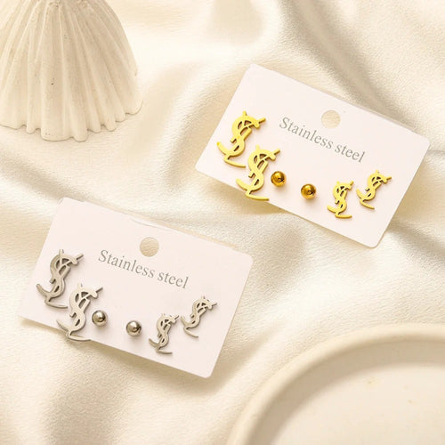 304 Stainless Steel Pave S-Shaped Letter Stud Earrings