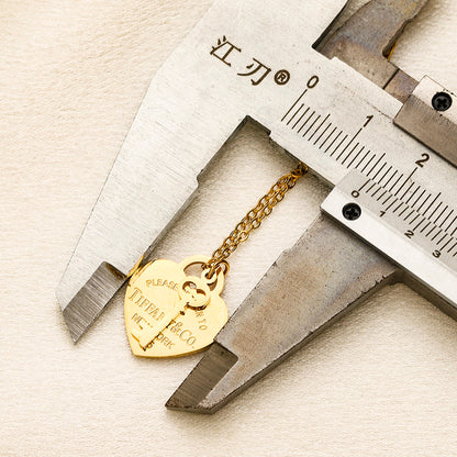 304 Stainless Steel Engraved Heart & Key Pendant Necklace