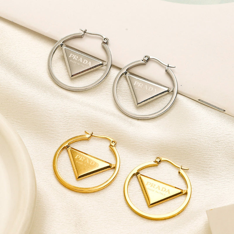 304 Stainless Steel Triangle Frame Hoop Earrings