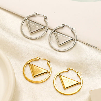 304 Stainless Steel Triangle Frame Hoop Earrings