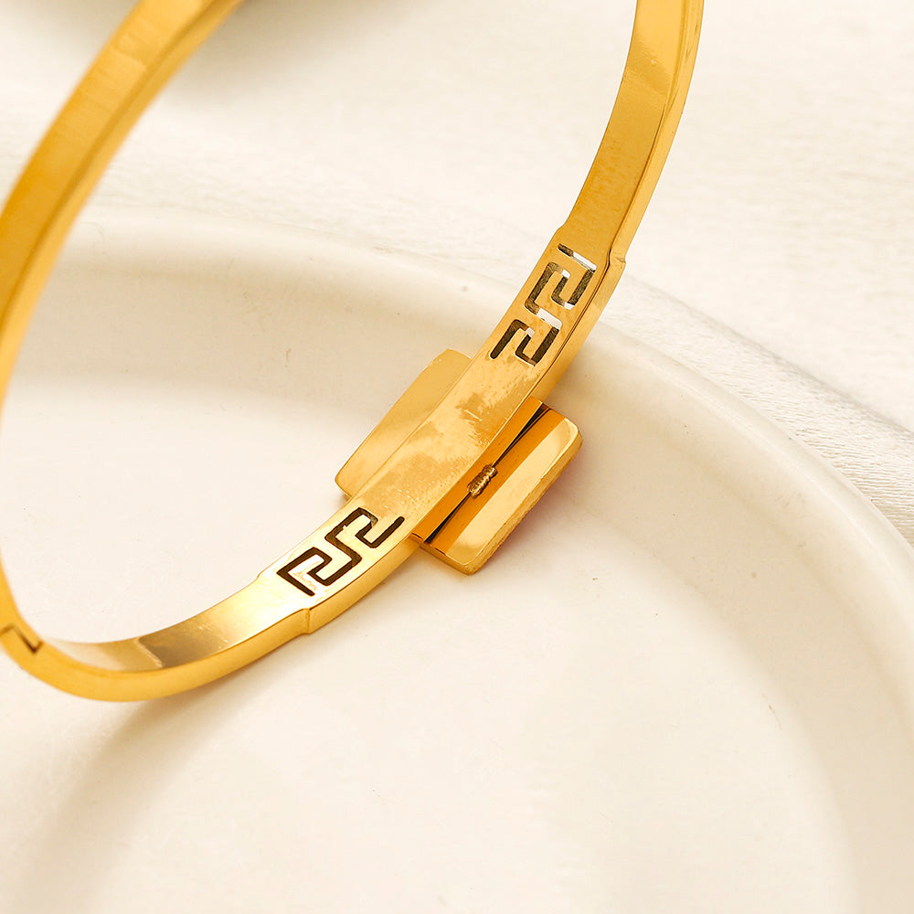 304 Stainless Steel Greek-Key Color-Accent Bangle Bracelet