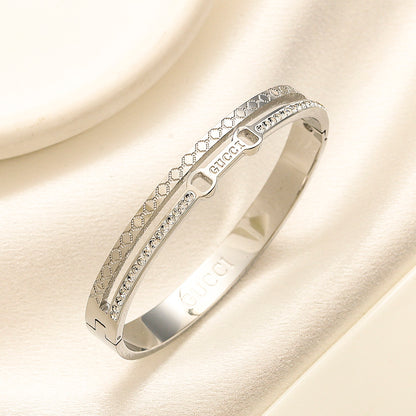 304 Stainless Steel Double-Row Pave Bangle Bracelet