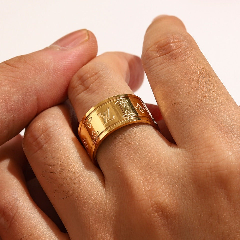 Copper Zirconium Real Gold Plated Ring,Rings Collection、L*V  Series