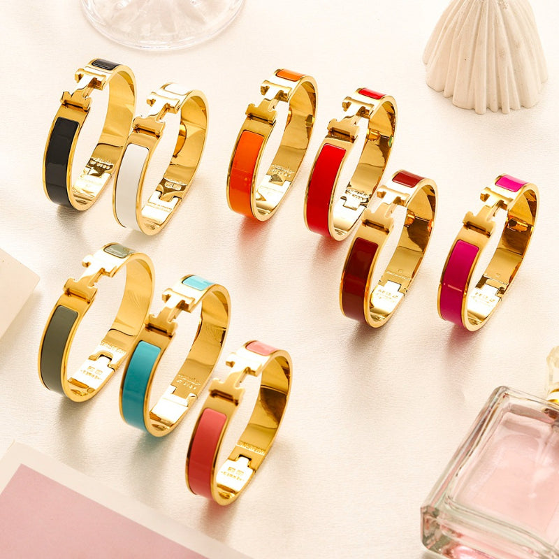 304 Stainless Steel Color-Inlay H-Clasp Bangle Bracelet