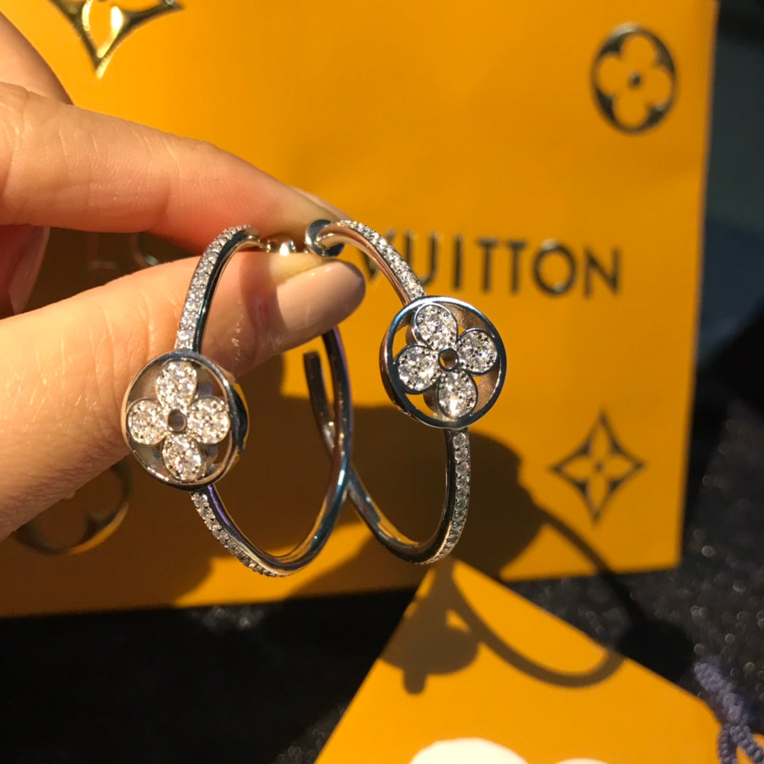 Round Floral-Accent Hoop Earrings