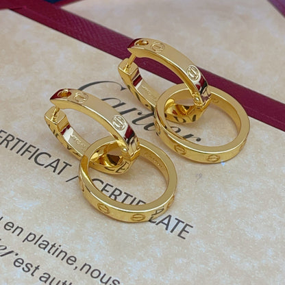 Double Ring Screw-Detail Drop Earrings