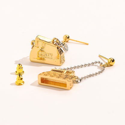304 Stainless Steel Handbag Charm Chain Drop Earrings