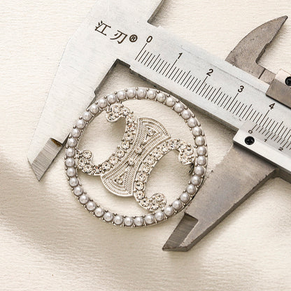 Alloy Steel Circular Emblem Brooch with Stone Accents