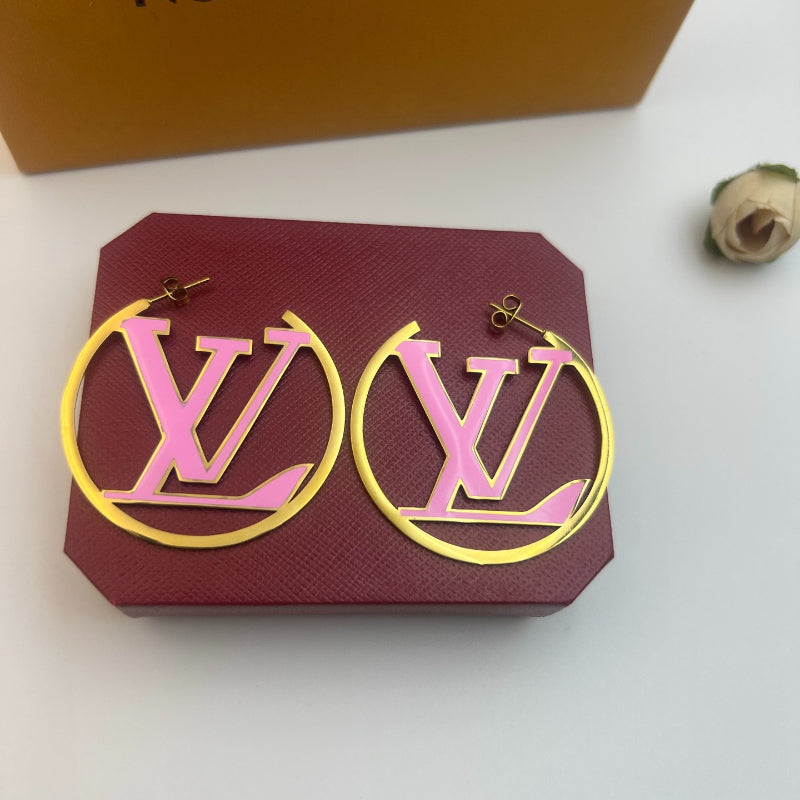 304 Stainless Steel Colorful Monogram Hoop Earrings
