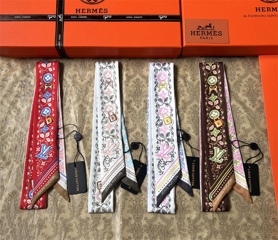 Ornate Floral Monogram Ribbon Scarf - 5 x 120 cm