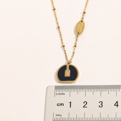 304 Stainless Steel Layered Black Disc Pendant Necklace