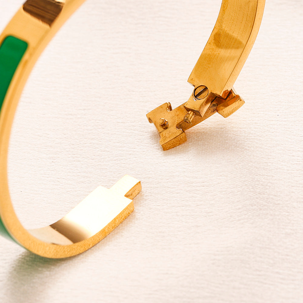 304 Stainless Steel Slim Color-Inlay H-Clasp Bangle Bracelet