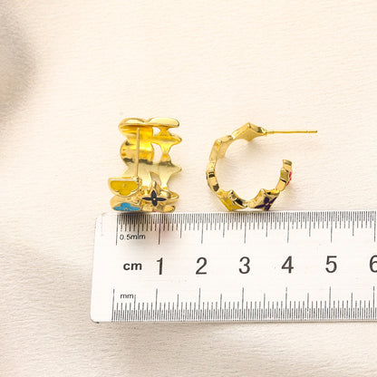 304 Stainless Steel Colorful Flower & Star Hoop Earrings