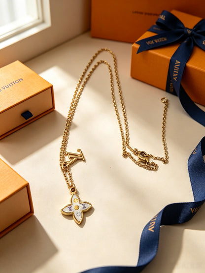 Layered Flower & Monogram Charm Necklace