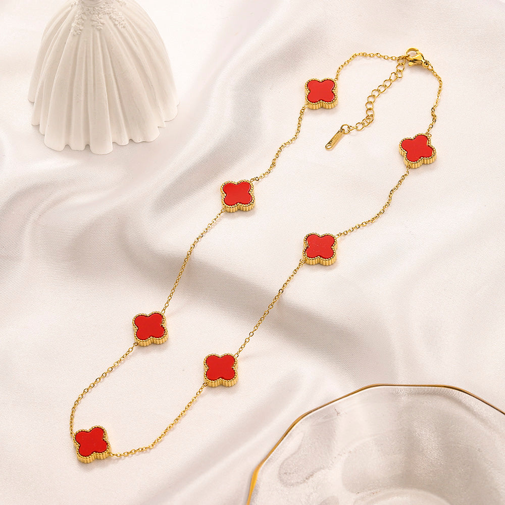 304 Stainless Steel Triple Quatrefoil Station Necklace