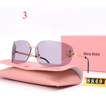 Wide Rimless Square Sunglasses with Slim Logo Temples