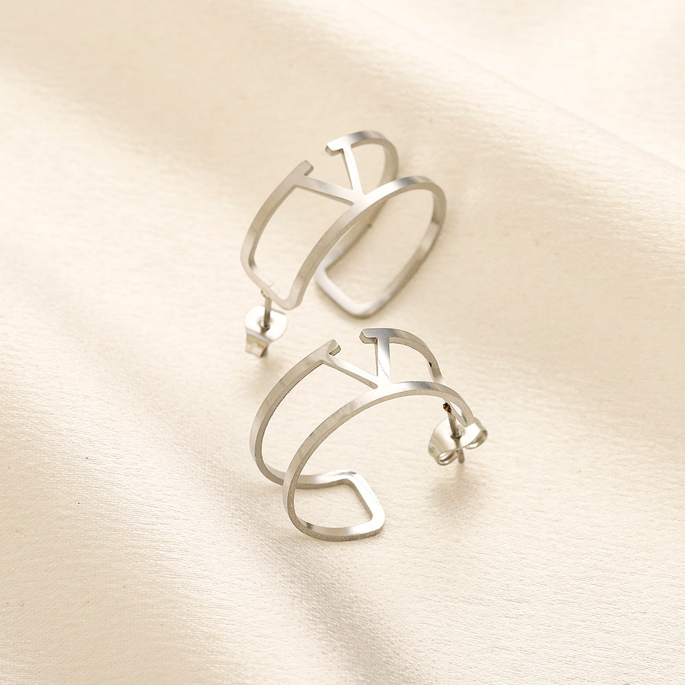 304 Stainless Steel Openwork Roman Numeral Hoop Earrings