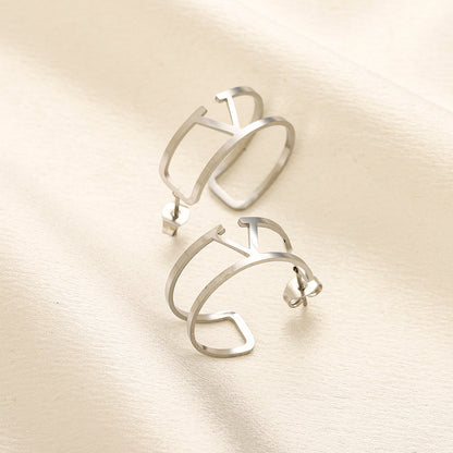 304 Stainless Steel Openwork Roman Numeral Hoop Earrings