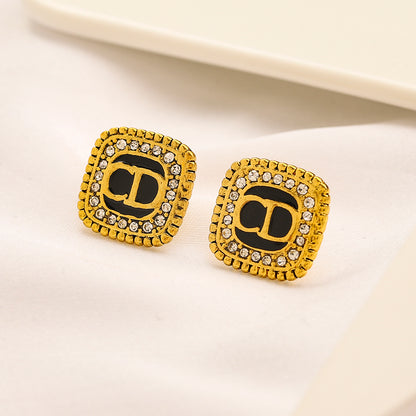 Alloy Black Square Pave-Edge Stud Earrings