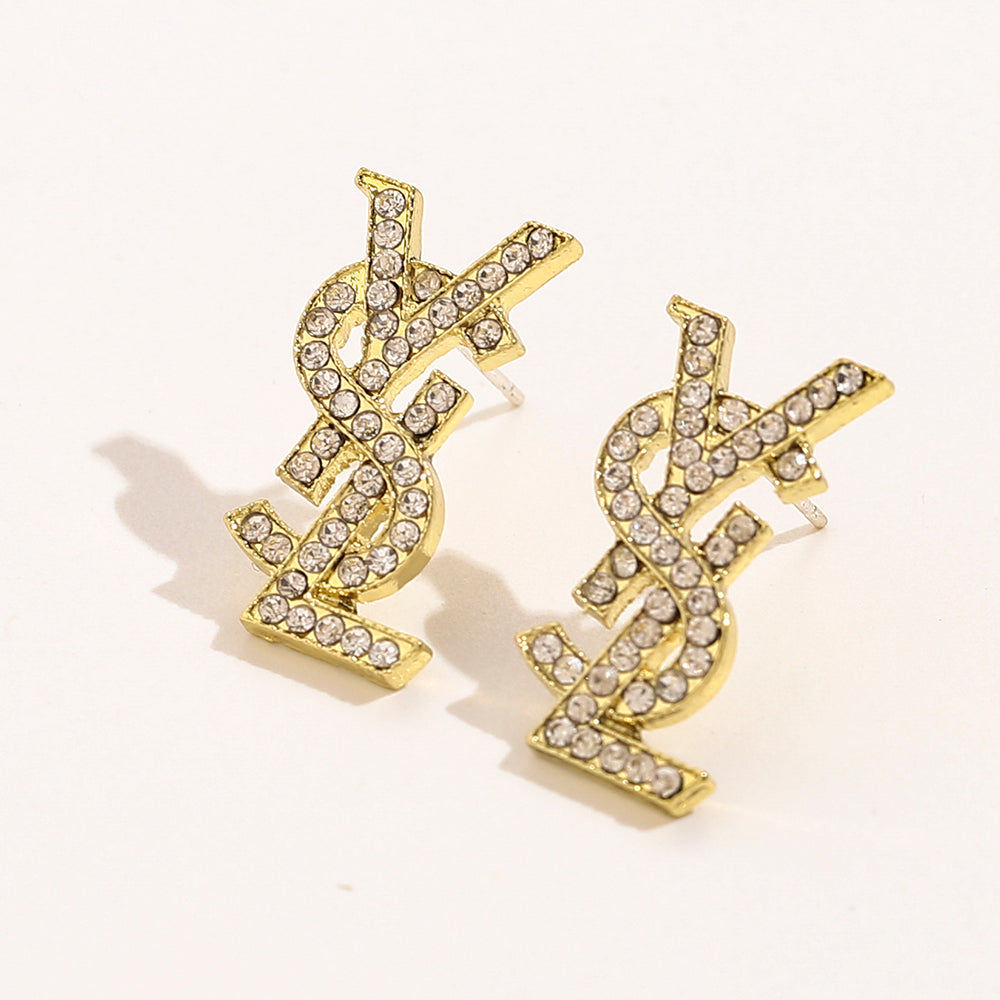 Alloy Pave Statement Monogram Stud Earrings