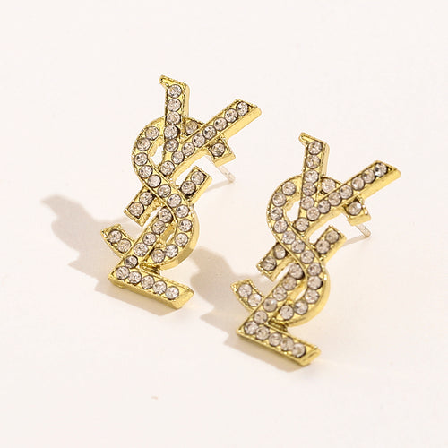Alloy Pave Statement Monogram Stud Earrings