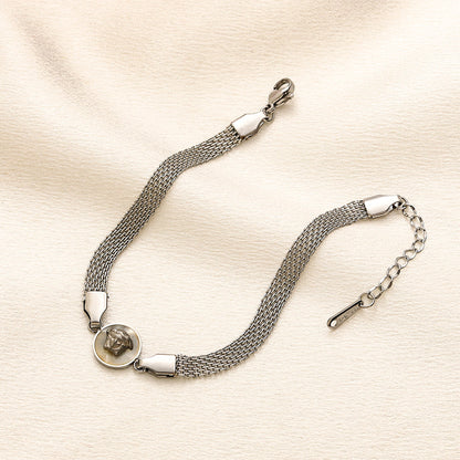 304 Stainless Steel Round Medallion Mesh Chain Bracelet