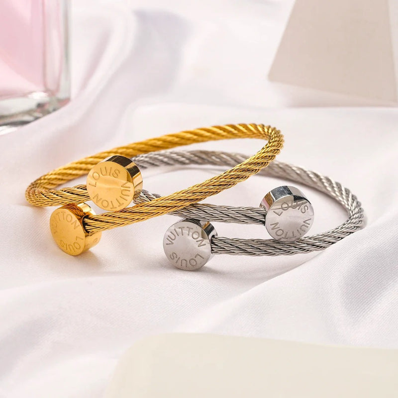 304 Stainless Steel Twisted Cable Ball-End Cuff Bracelet