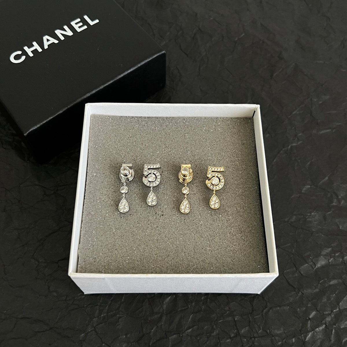 Asymmetric Number 5 Teardrop Earrings
