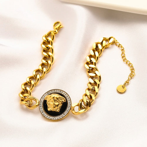 304 Stainless Steel Round Medallion Curb Chain Bracelet