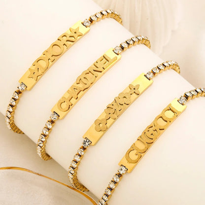 304 Stainless Steel Letter-Bar Curb Chain Bracelet - 4 Style Options