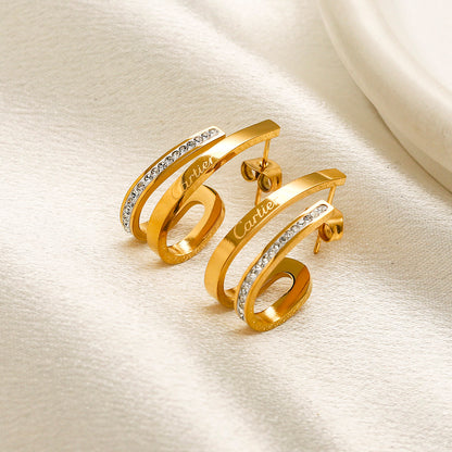304 Stainless Steel Pave Nail-Shaped Hoop Earrings