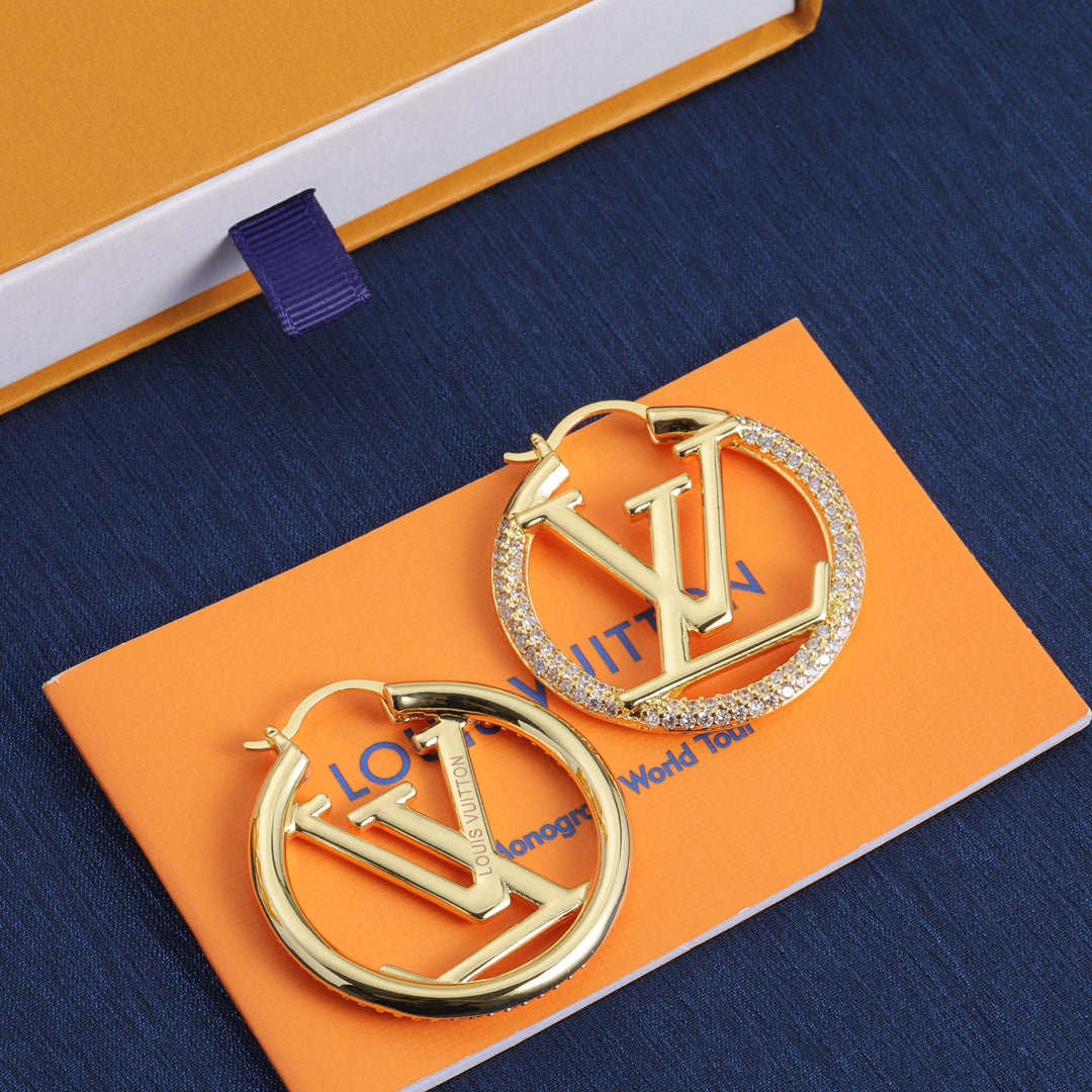 Pave Monogram Hoop Earrings
