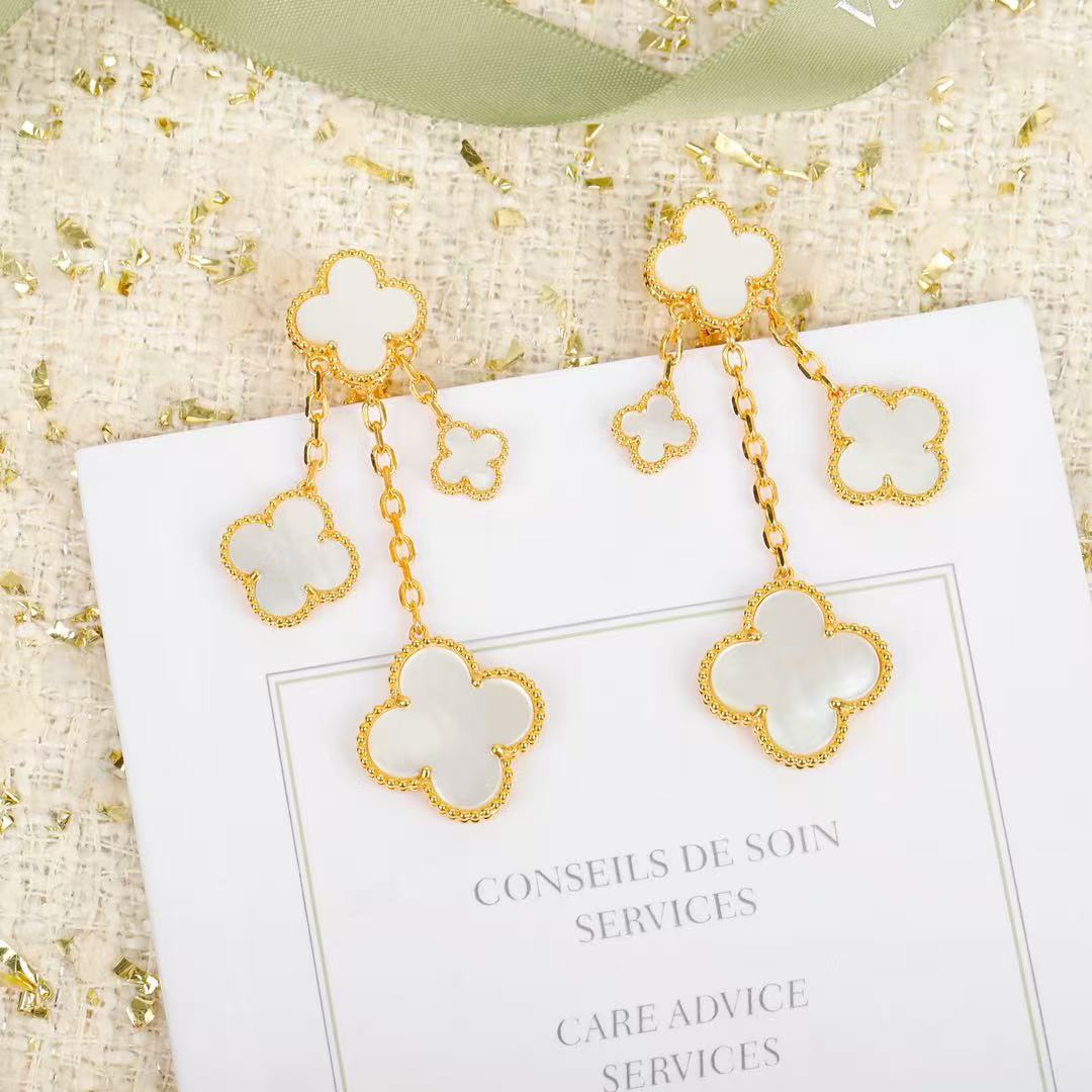 White Quatrefoil Multi-Drop Earrings