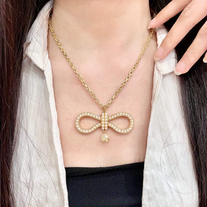 Pave Infinity Pendant Necklace with Pearl-Look Drop
