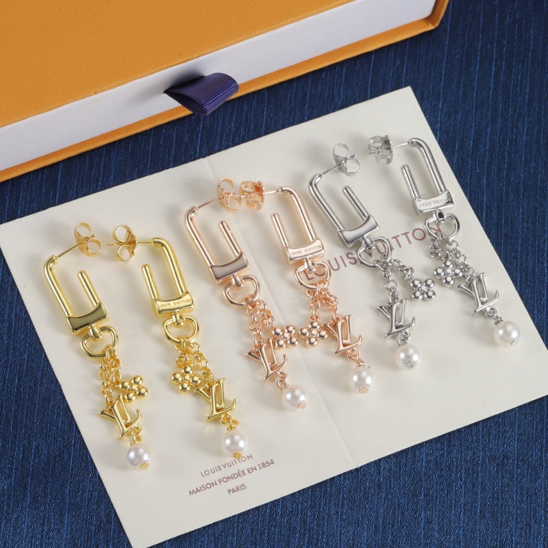 Square Frame & Floral Charm Drop Earrings