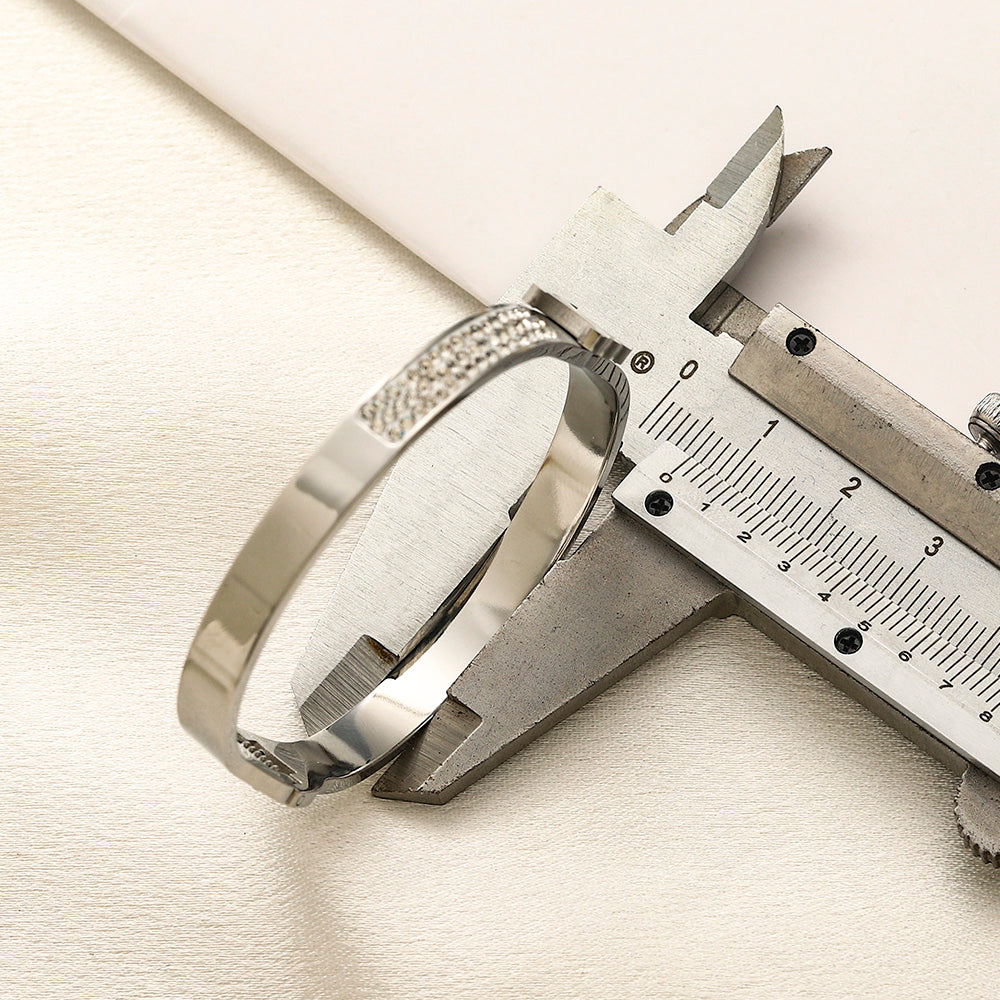 304 Stainless Steel Pave Accent Emblem Bangle