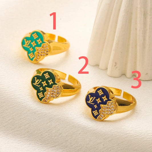Copper Zirconium Real Gold Plated Ring,L*V Series、Rings Collection