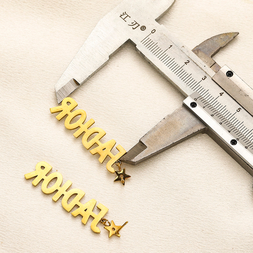 304 Stainless Steel Pave Script Letter Stud Earrings