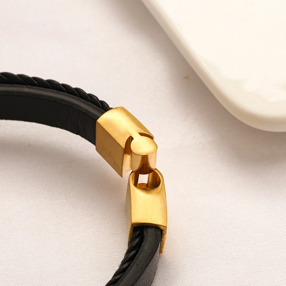 304 Stainless Steel Braided Cord Letter-Bar Bracelet