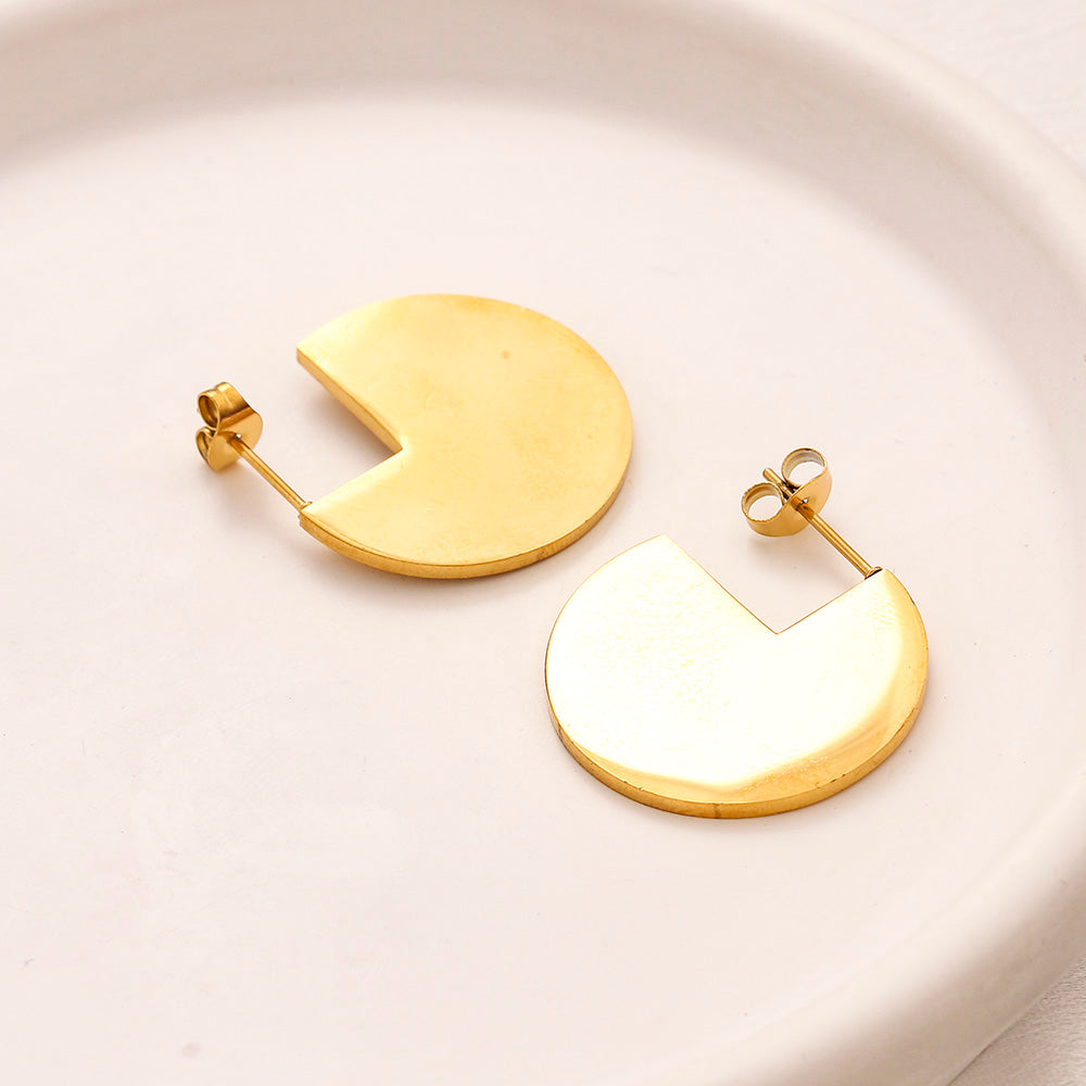 304 Stainless Steel Greek-Key Medallion Hoop Earrings
