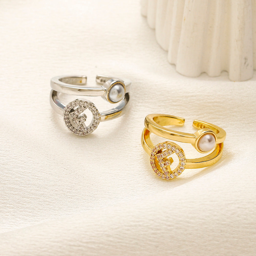 Copper Zirconium Real Gold Plated Ring,Rings Collection、F*ndi Series