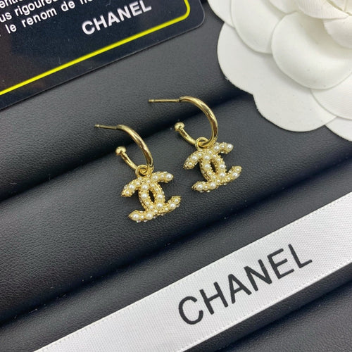 Pave Interlocking-C Charm Hoop Earrings