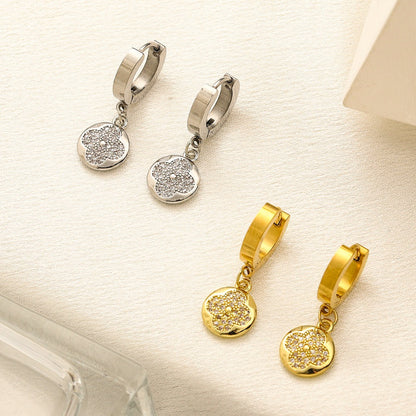 304 Stainless Steel Textured Disc Charm Huggie Earrings
