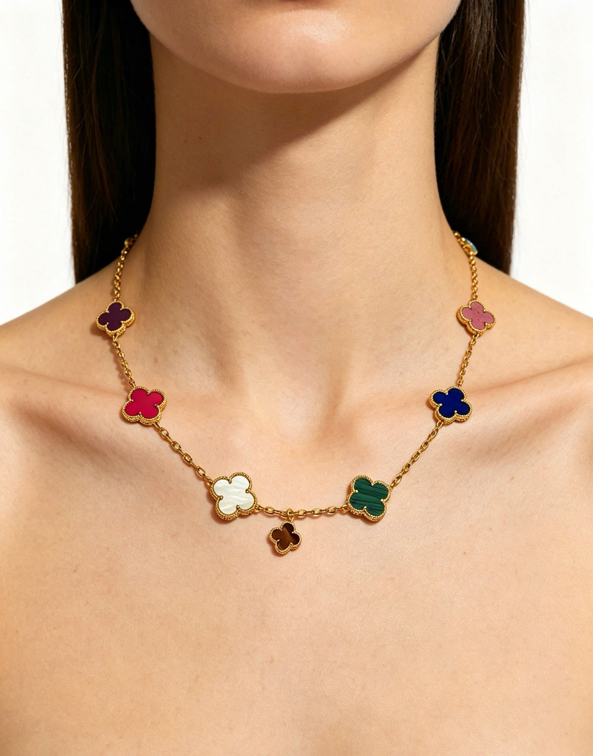 Multicolor Quatrefoil Station Necklace