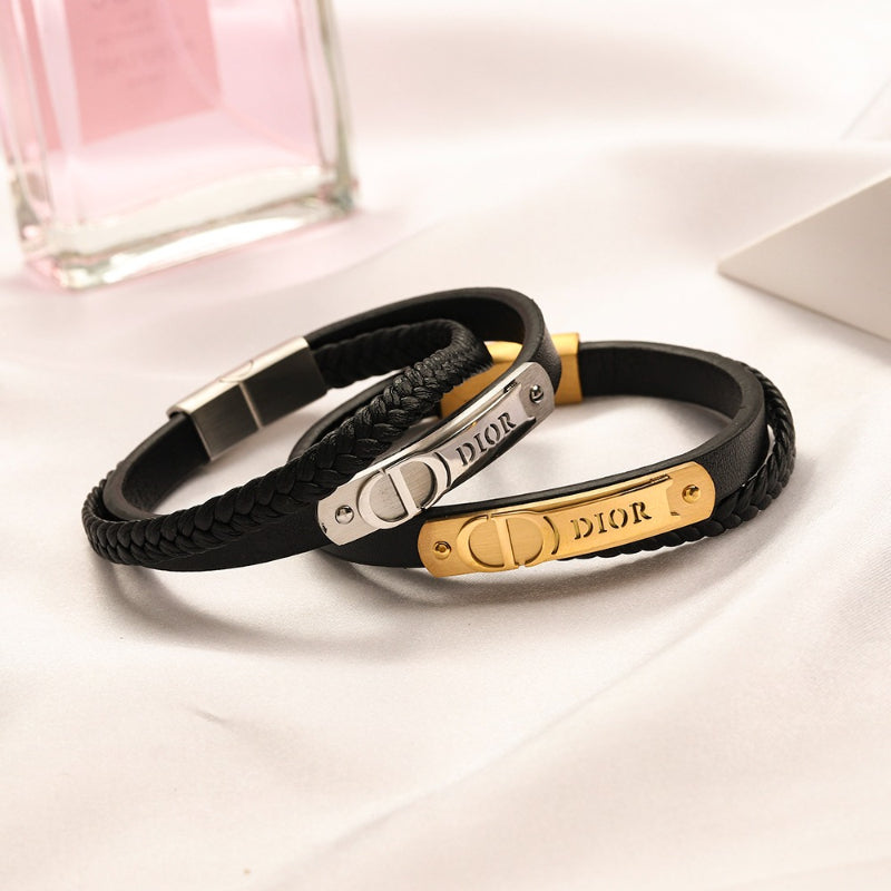 304 Stainless Steel Braided Cord Letter-Bar Bracelet