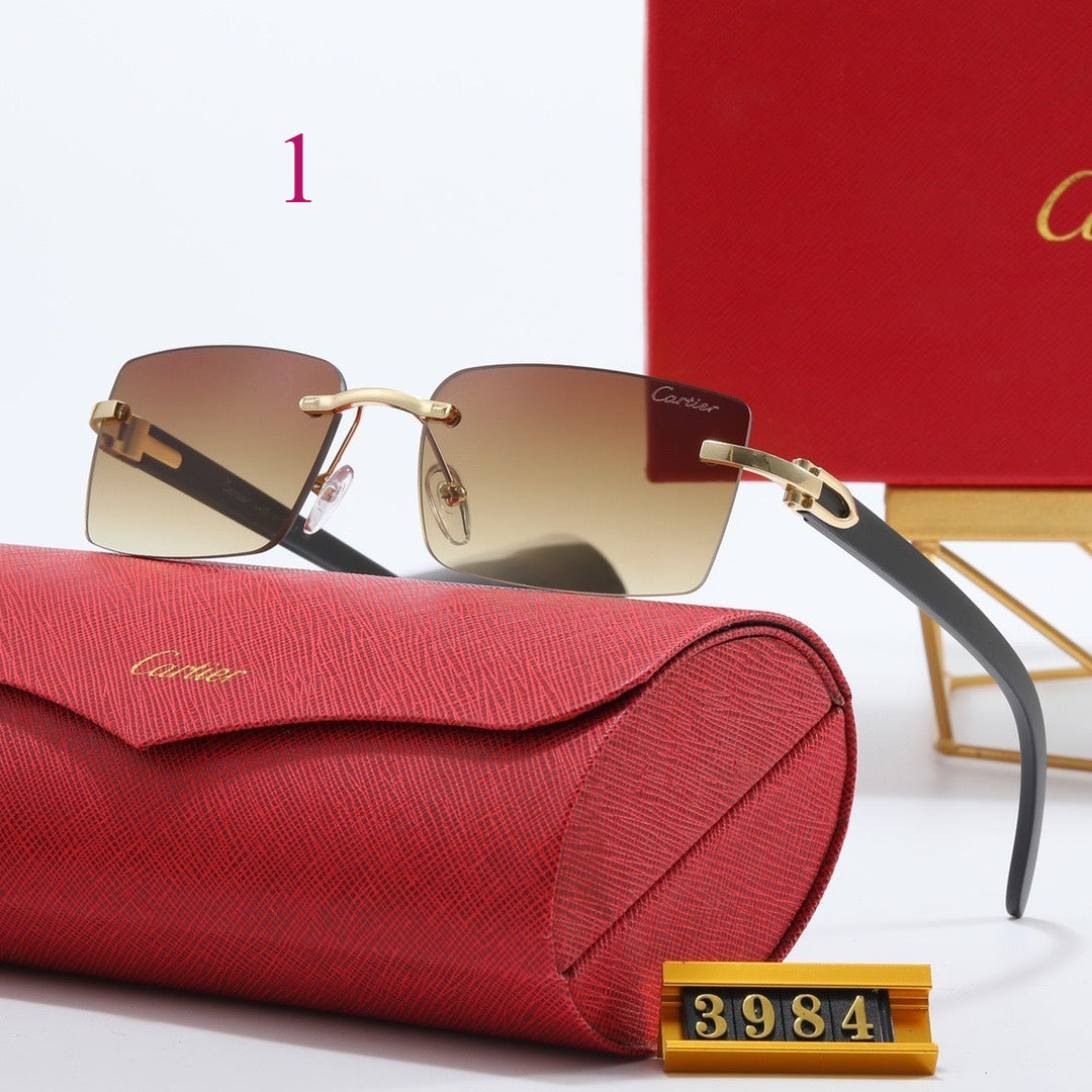 Rimless Rectangular Sunglasses with Loop Temple Accents