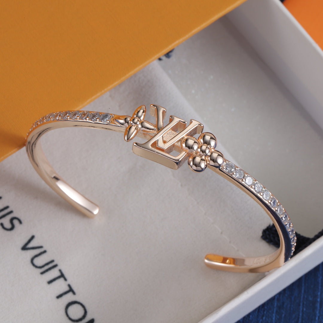 Pave Monogram & Bead Cuff Bracelet